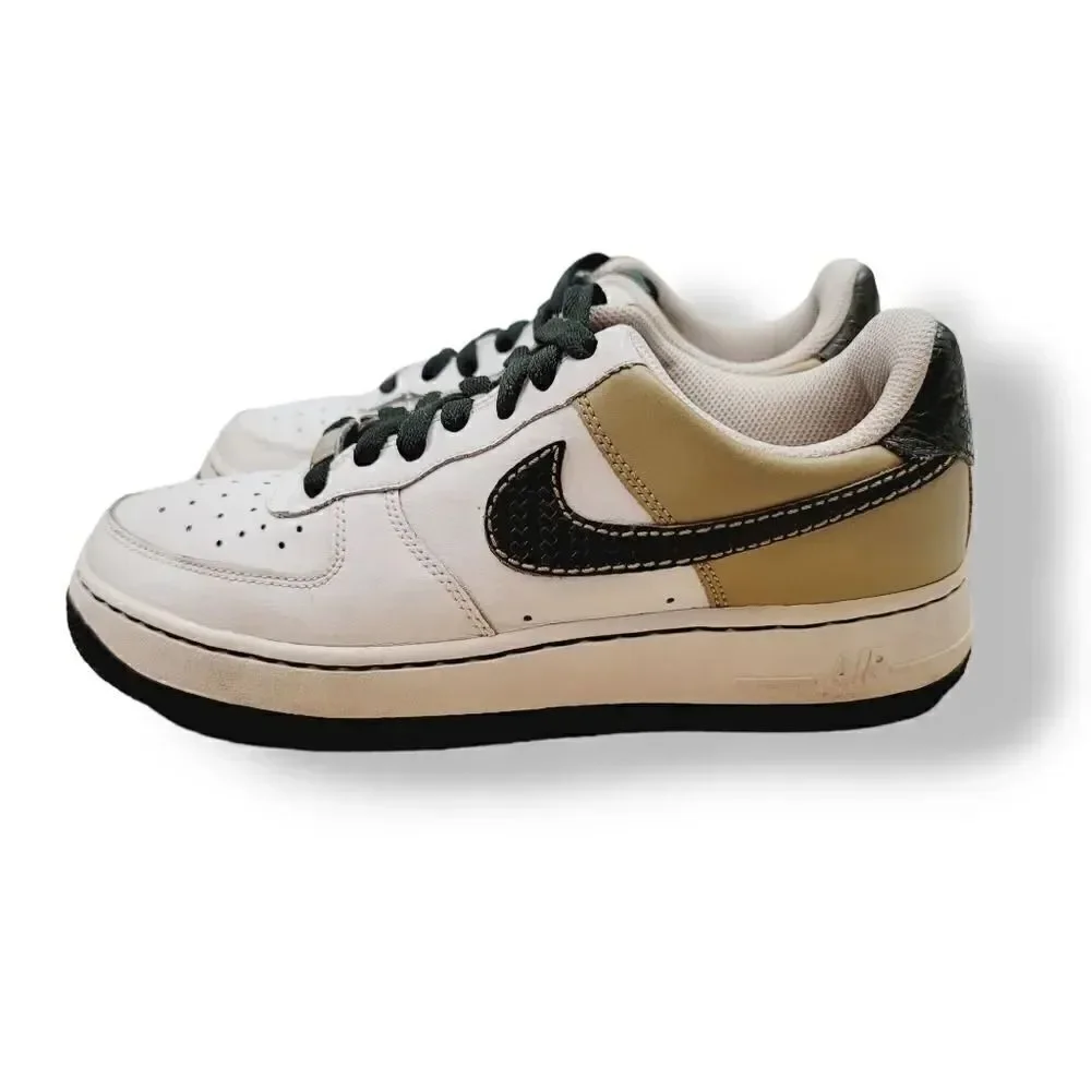 Vintage Y2K Nike Air Force 1 '07 White Dark Army Green Tweed 314192-132 Y5.5/ W7